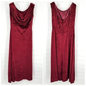 Vintage Sleeveless Long Maxi Dress Medium Red Velvet Draped Front Medieval Zip